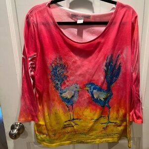 Artisan like Colorful Bird Print Top